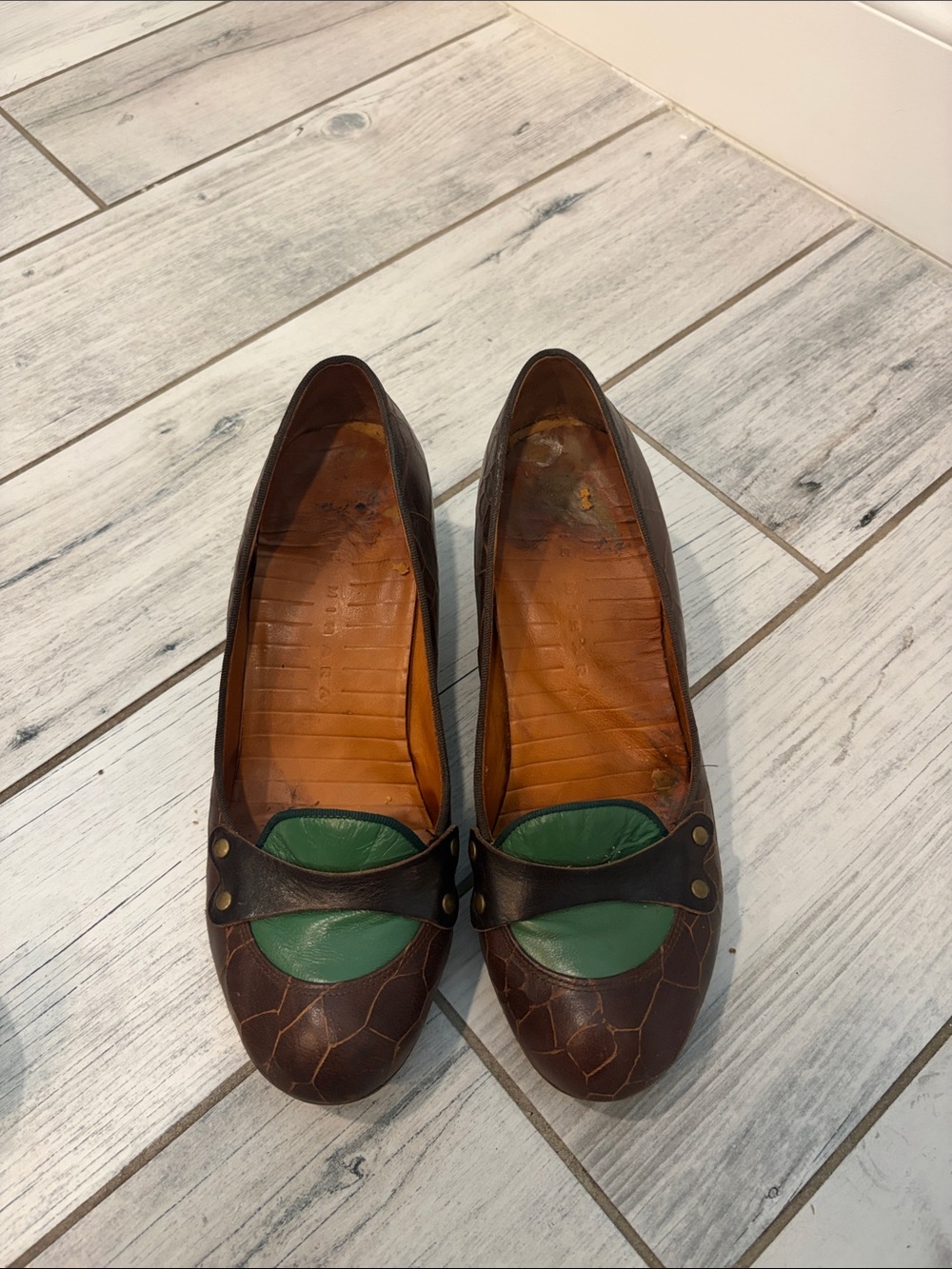 Chie Mihara Brown Leather shoe with Green Accent